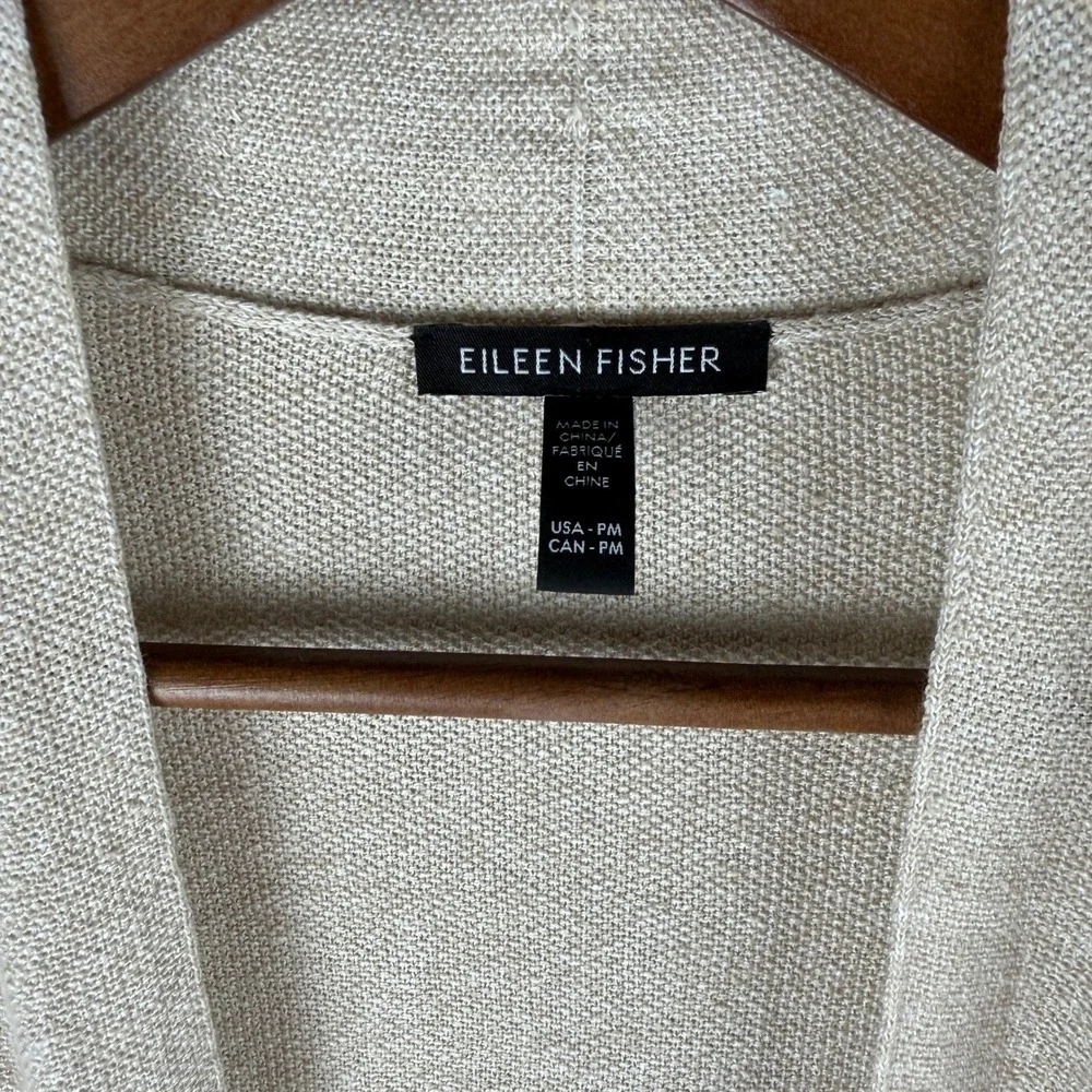 Eileen Fisher Organic Linen Cotton Open Front Cardigan‎ Oatmeal Beige PM